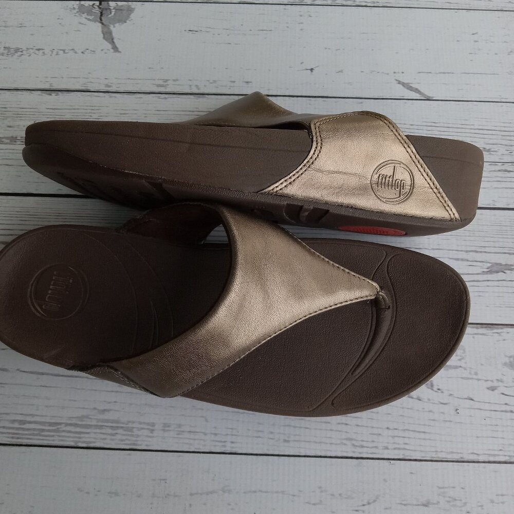 Fitflop Lulu Bronze Shimmer Leather Sandals Beach Vacation Cruise Sz.8